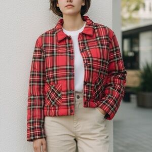 Vintage Y2K Tommy Jeans Plaid Quilted Waist Jacket